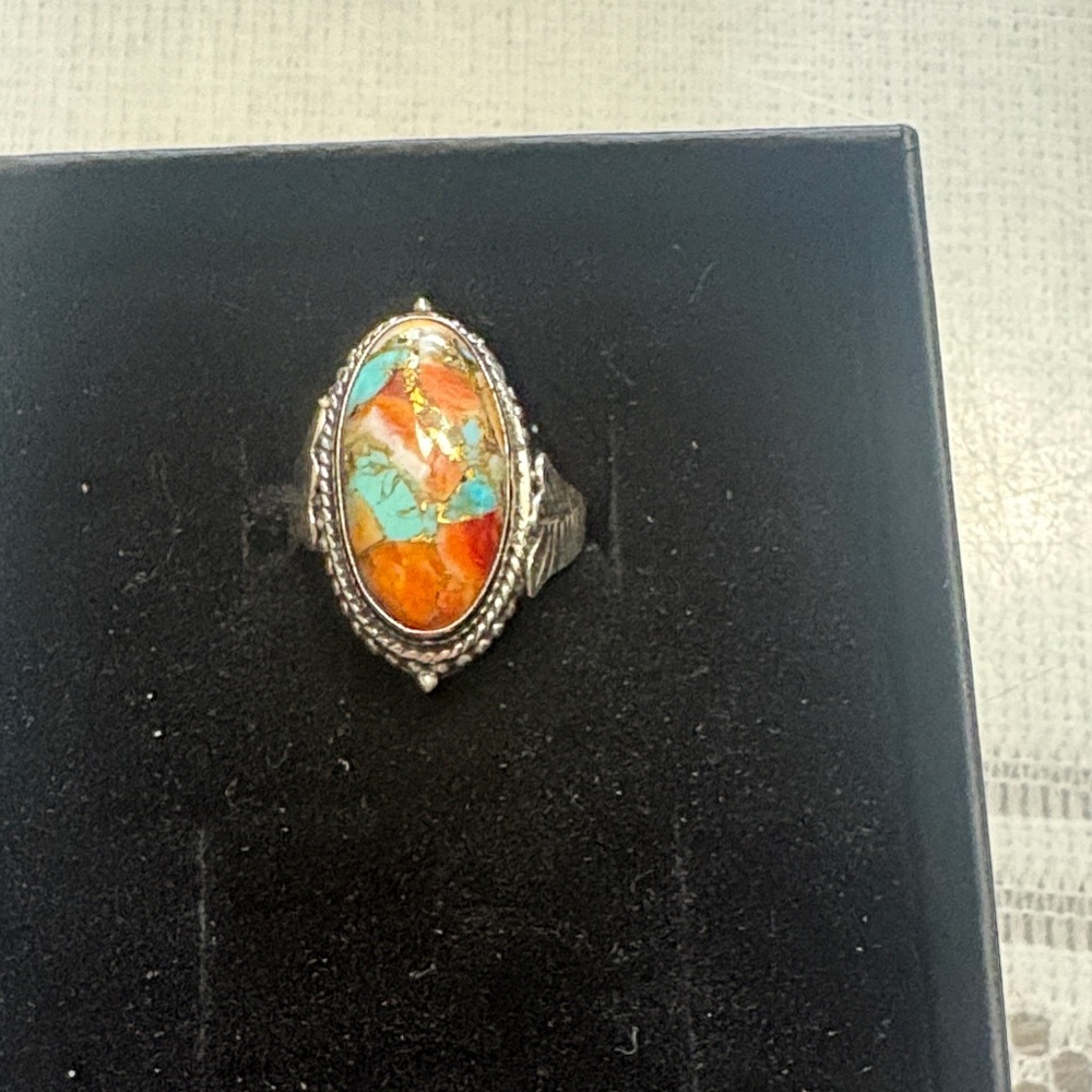 Spiny oyster silver ring size 7.75